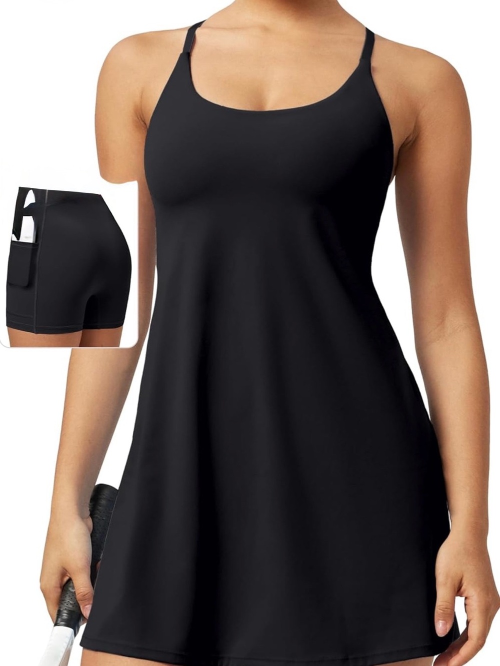 Ewedoos Black Athletic Tennis Dress with Built-In Bodysuit Liner – Women’s XXL